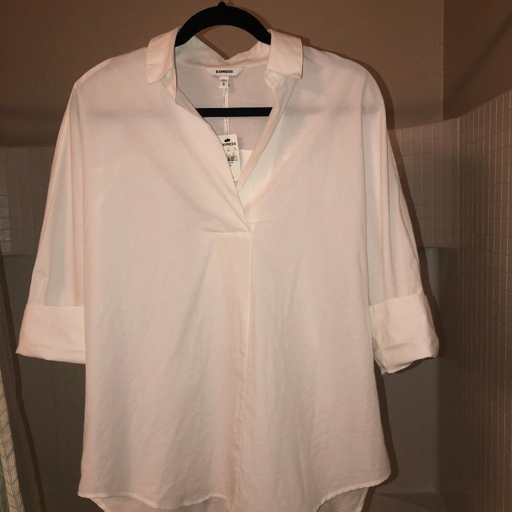Express White Oversized Modern Editor's Shirt
